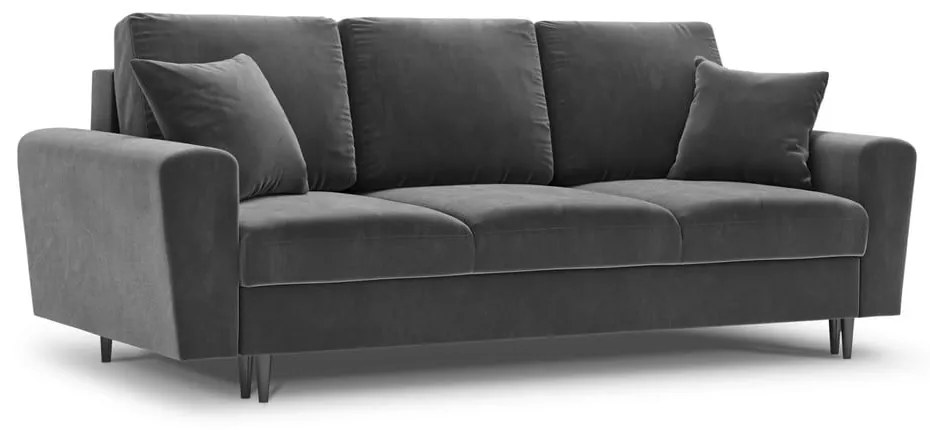 Jasnoszara aksamitna rozkładana/ze schowkiem sofa 235 cm Kyoto – Cosmopolitan Design