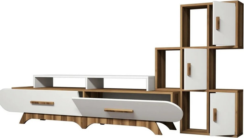 Stolik pod telewizor z szafką Flora S White and Walnut