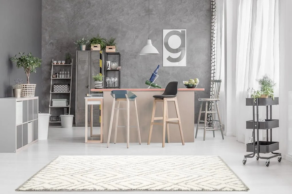 Dywan Shaggy Nano Light Microfibra biało-szary 120 cm x 160 cm