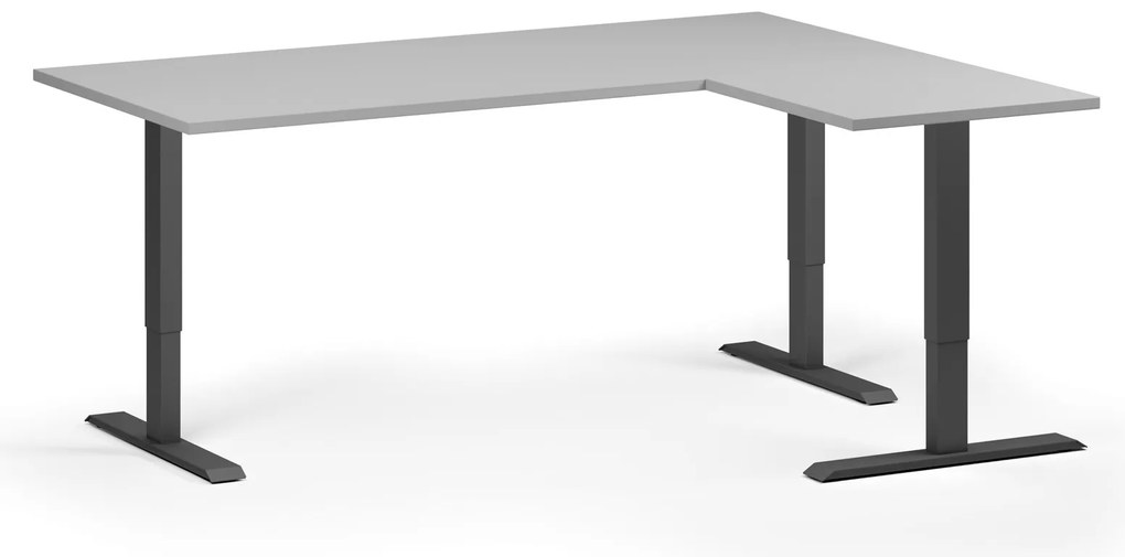Narożne biurko z regulacją wysokości, 180x140 cm, 3 silniki, L/P, czarna podstawa, szary