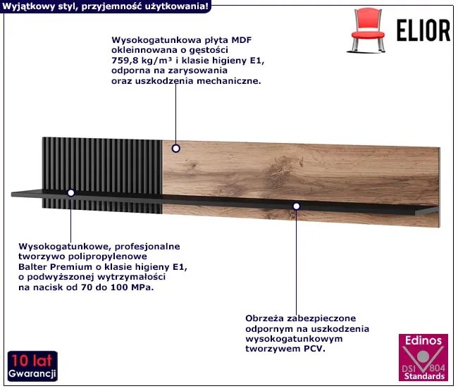 Industrialna półka ścienna z lamelami Tirego 4X