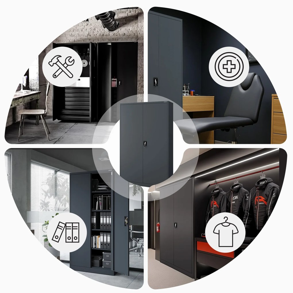 Szafa biurowa metalowa na akta antracytowa JAN II, 1150 x 1850 x 400 mm