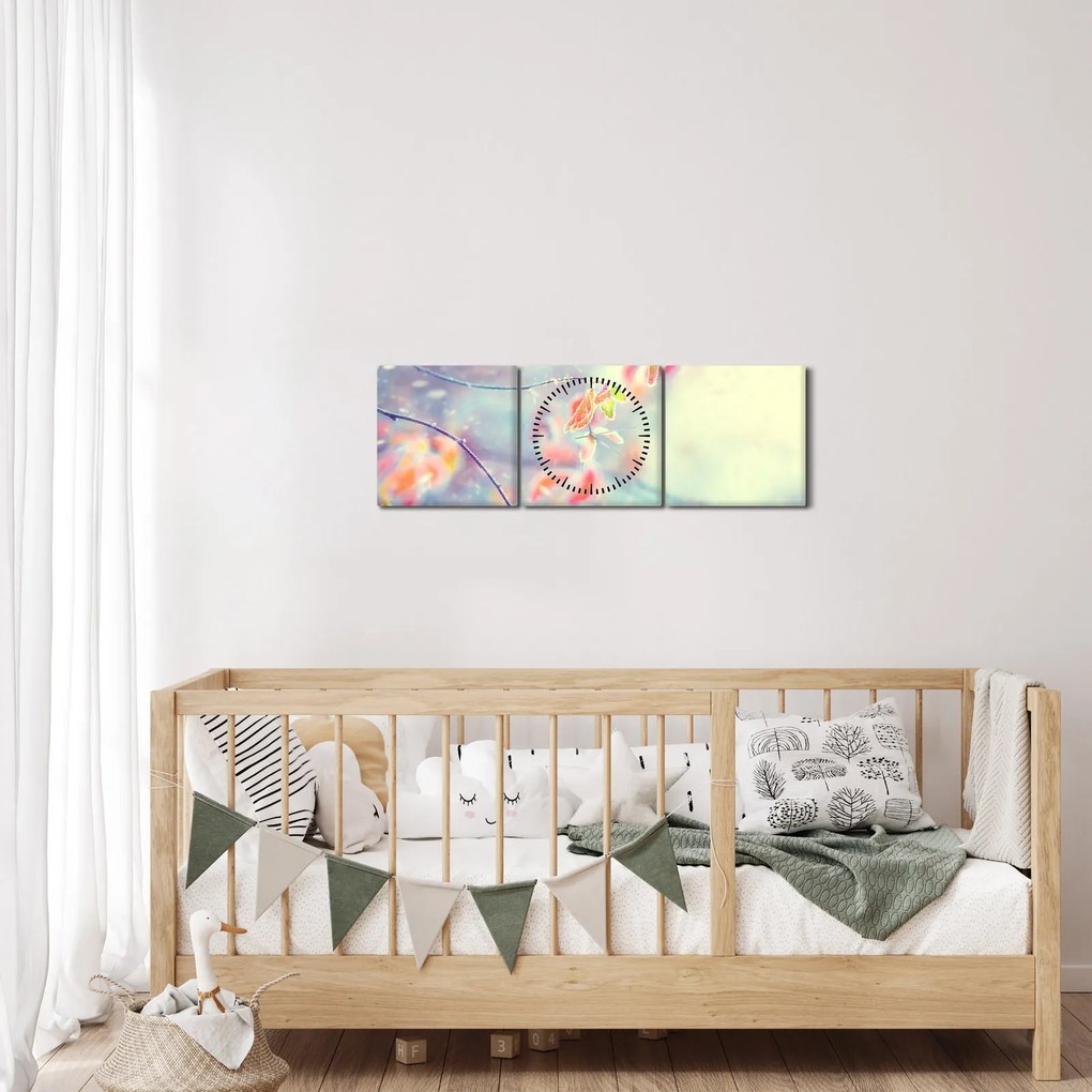 Obraz - Listki w lodzie (z zegarem) (90x30 cm)