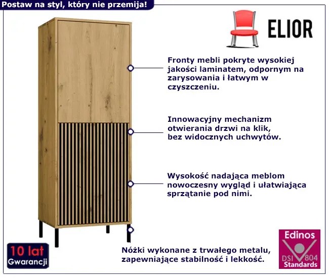 Wąska komoda z lamelami na nóżkach dąb artisan - Valdi 5X