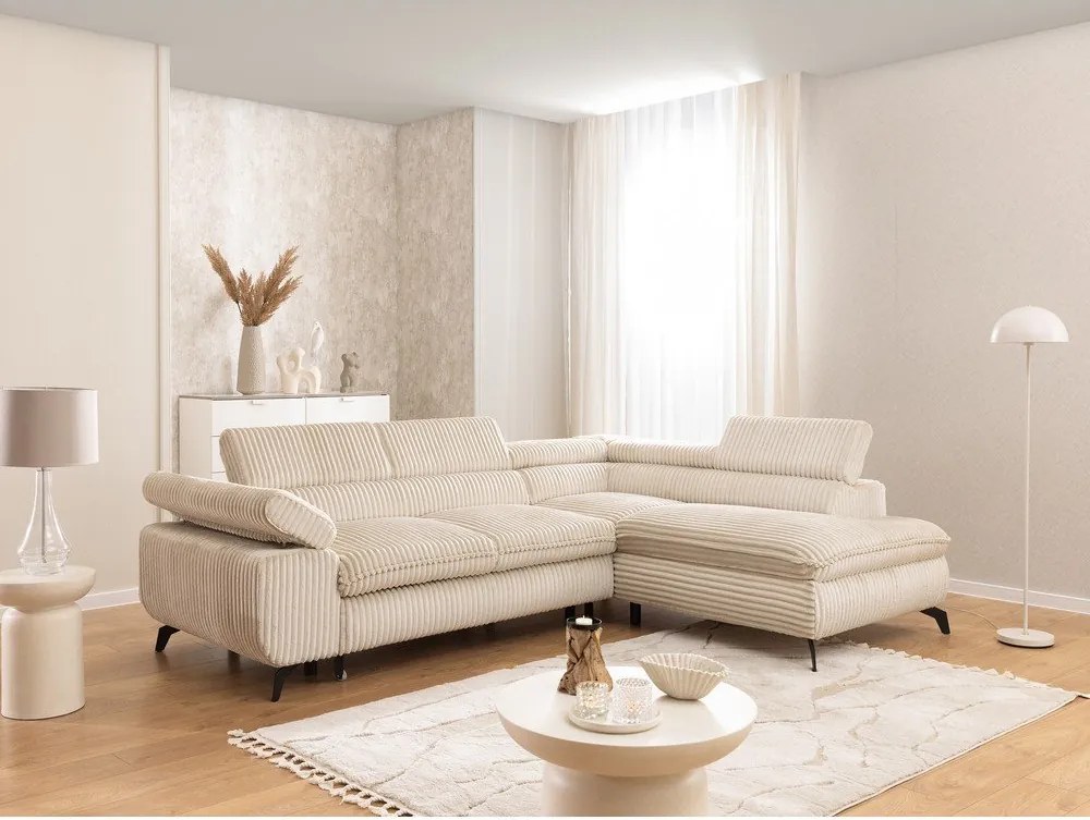 Beżowy sztruksowy narożnik (prawostronny/w kształcie litery L) Marbeya – Ropez