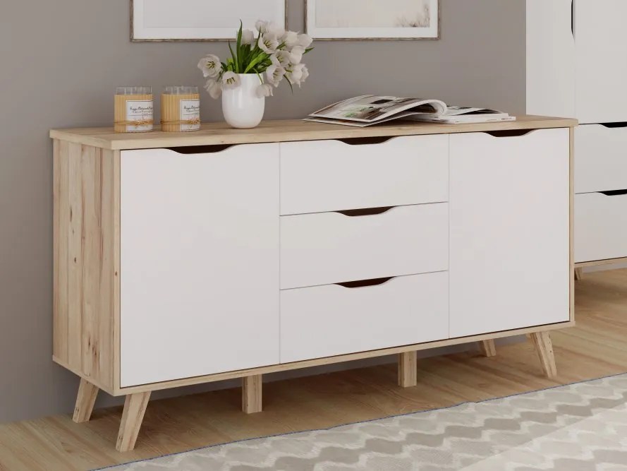 Komoda w stylu skandynawskim Vankka 231, kolor dąb/biały