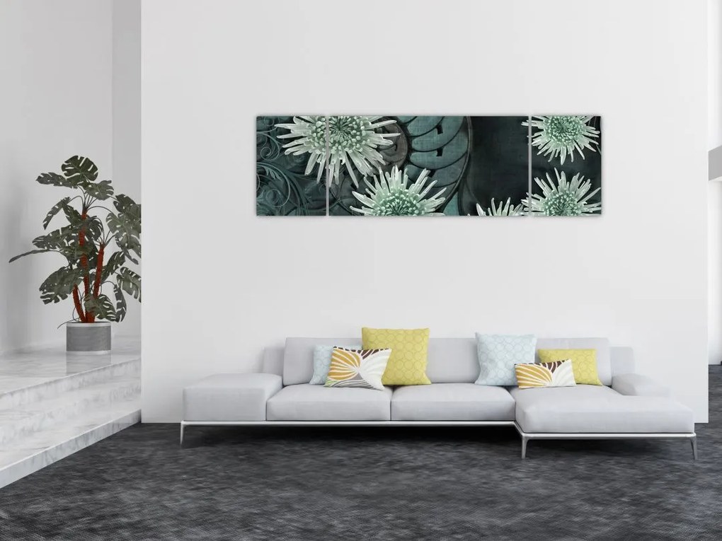 Obraz - Zielone kwiaty (170x50 cm)