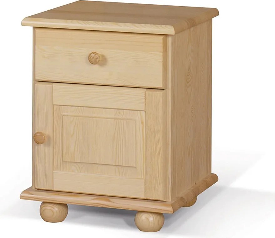 Szafka nocna z drewna litego, sosnowa z szufladą i drzwiczkami P OLIVER