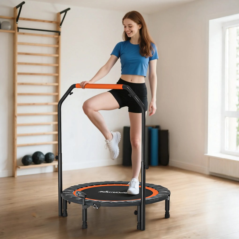 SPORTNOW Minitrampolin, z regulowanym uchwytem, monitor LCD, stal, czarno-czerwony, Ø102 x 99-123 cm