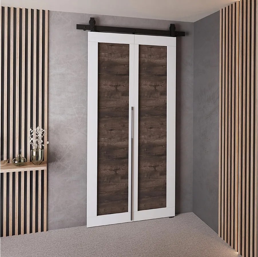 Drzwi Przesuwne QUDIO M1 Biały + Jesion Ciemny 80