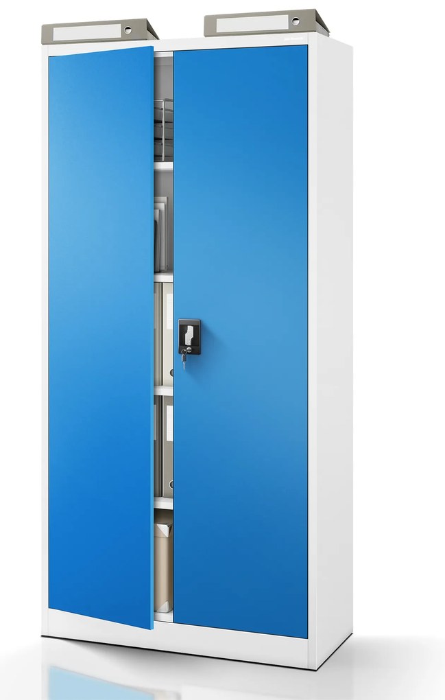 Szafa na dokumenty biurowa metalowa szaro-niebieska: JAN H, 900 x 1950 x 400 mm