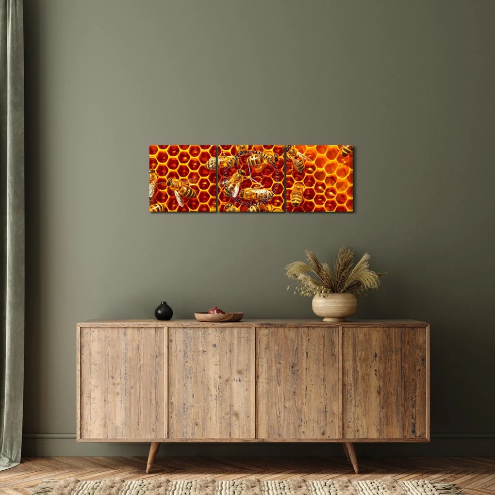 Obraz - Plaster miodu (z zegarem) (90x30 cm)