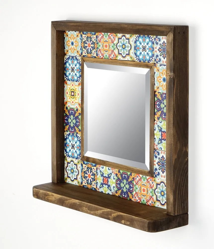 Lustro z półką z kamienną ramą ścienne 32.5x33 cm – Wallity