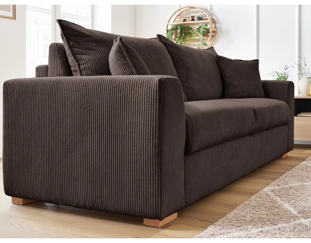 Brązowa sztruksowa rozkładana sofa 225 cm Augustin – Bobochic Paris