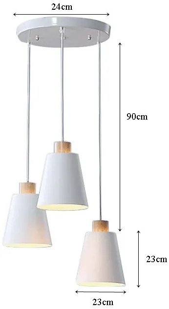 Lampa sufitowa metalowa z kloszem z litego drewna wisząca AT25-3SZ-White