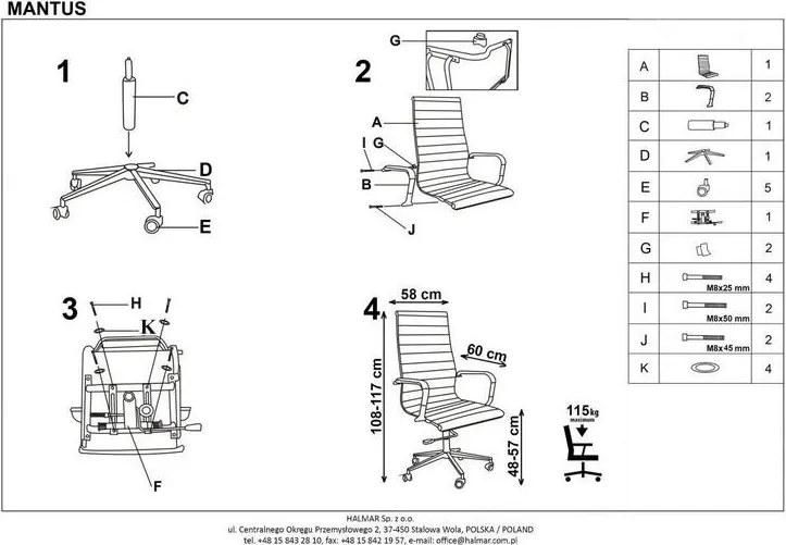 Nowoczesny czarny fotel biurowy Mantus