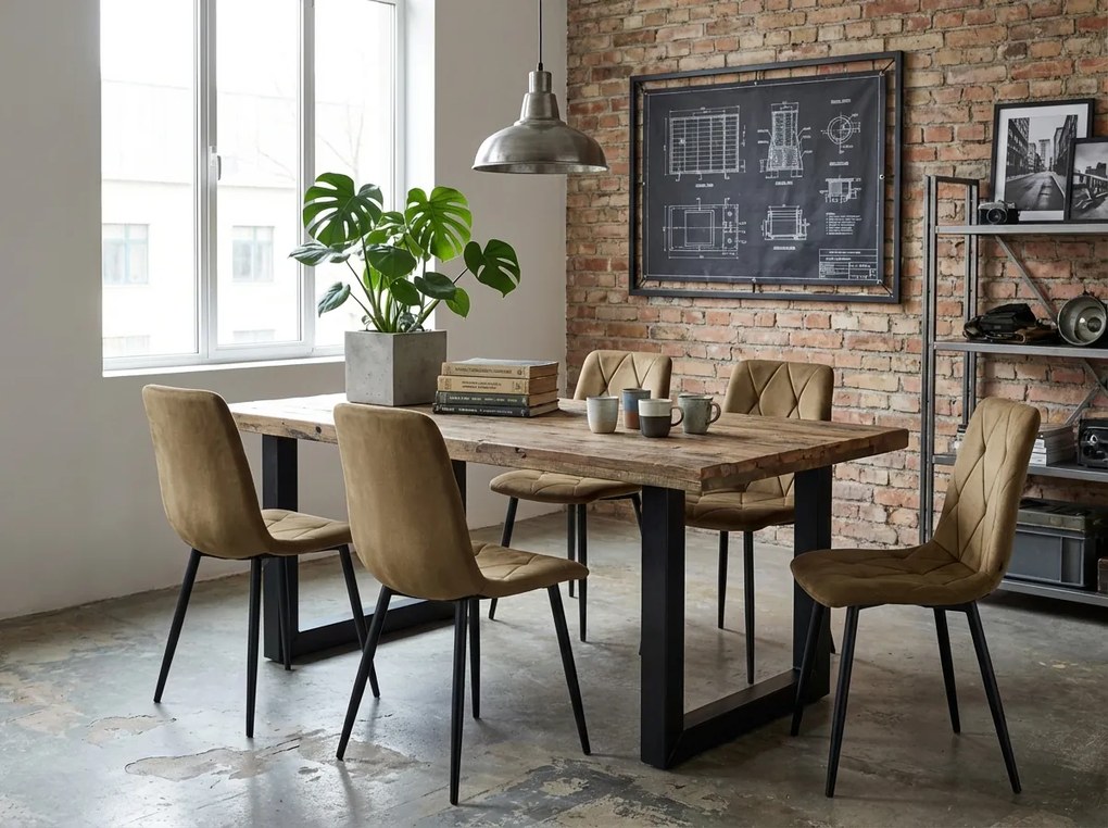 Brązowe aksamitowe krzesło LIBRA OLIVE BROWN z czarnymi nogami