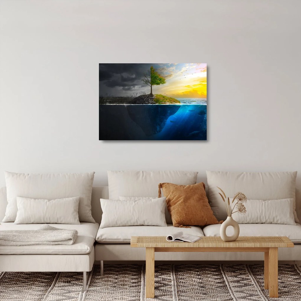 Obraz na szkle - przedstawienie dwóch stron (70x50 cm)