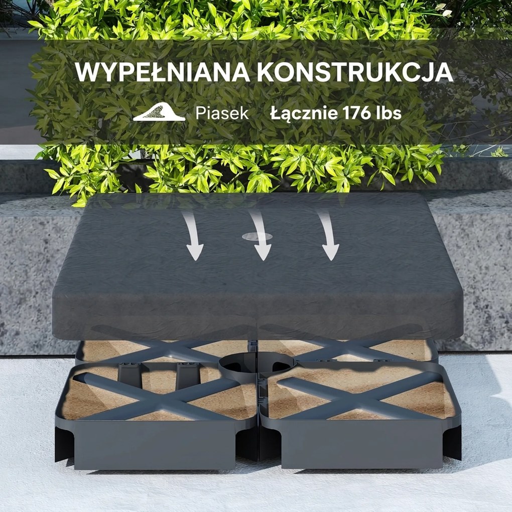 Outsunny Ciężarki do podstawy parasola, Wodoodporne, Napełnialne piaskiem, Plastik, 89D x 89S x 10,5W cm, Czarny