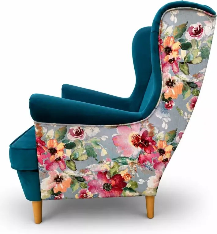 Skandynawski fotel uszak Flower w kwiaty