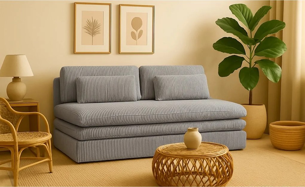 Sofa z funkcją spania i pojemnikiem OLIA, tkanina Poso, Jasnoszary