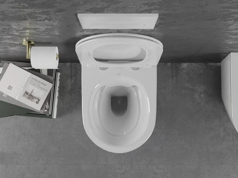 Mexen Lena miska wc Rimless z deską wolnoopadającą slim, duroplast, biała/złota linia - 30224005