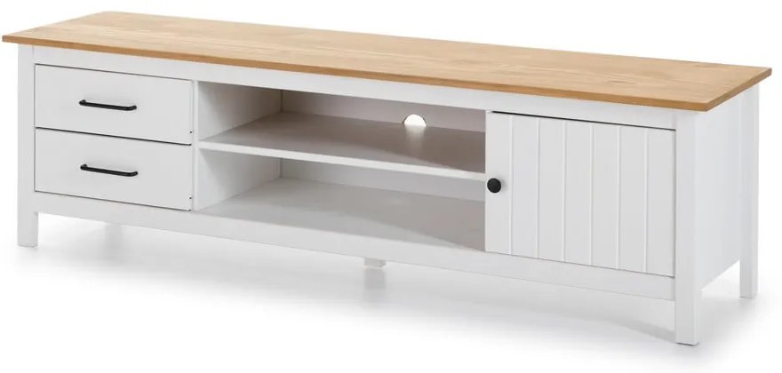 Biała szafka pod TV z litego drewna sosnowego 158x47 cm Miranda – Marckeric