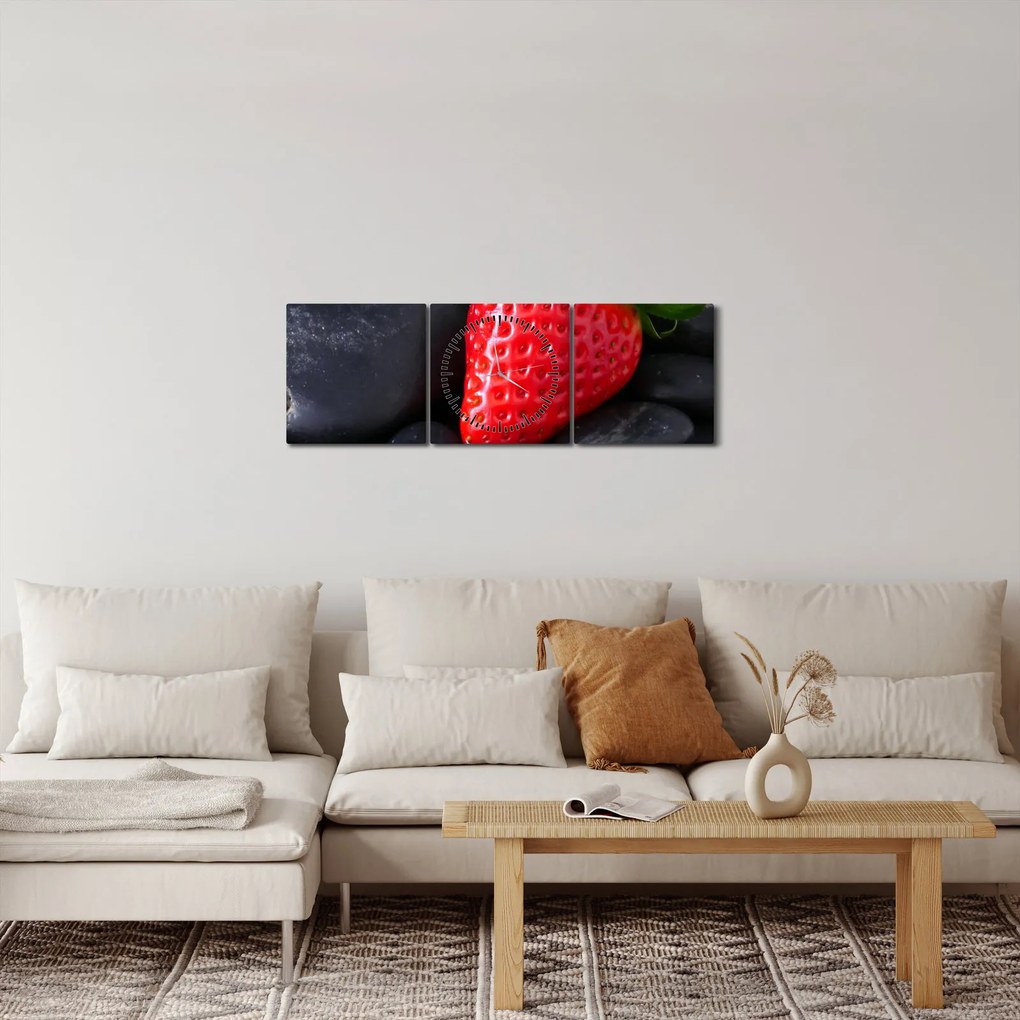Obraz truskawki (z zegarem) (90x30 cm)