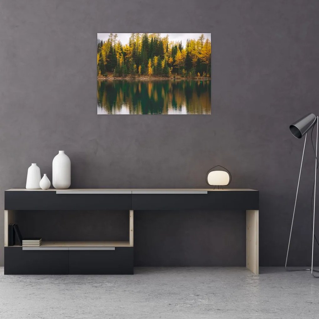 Obraz na szkle - leśne jezioro (70x50 cm)