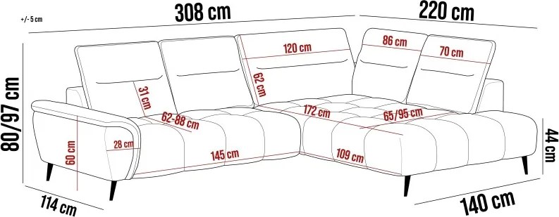 Narożnik MONTANA S układ L Lewostronny z elektryczną regulacją siedziska WERSAL