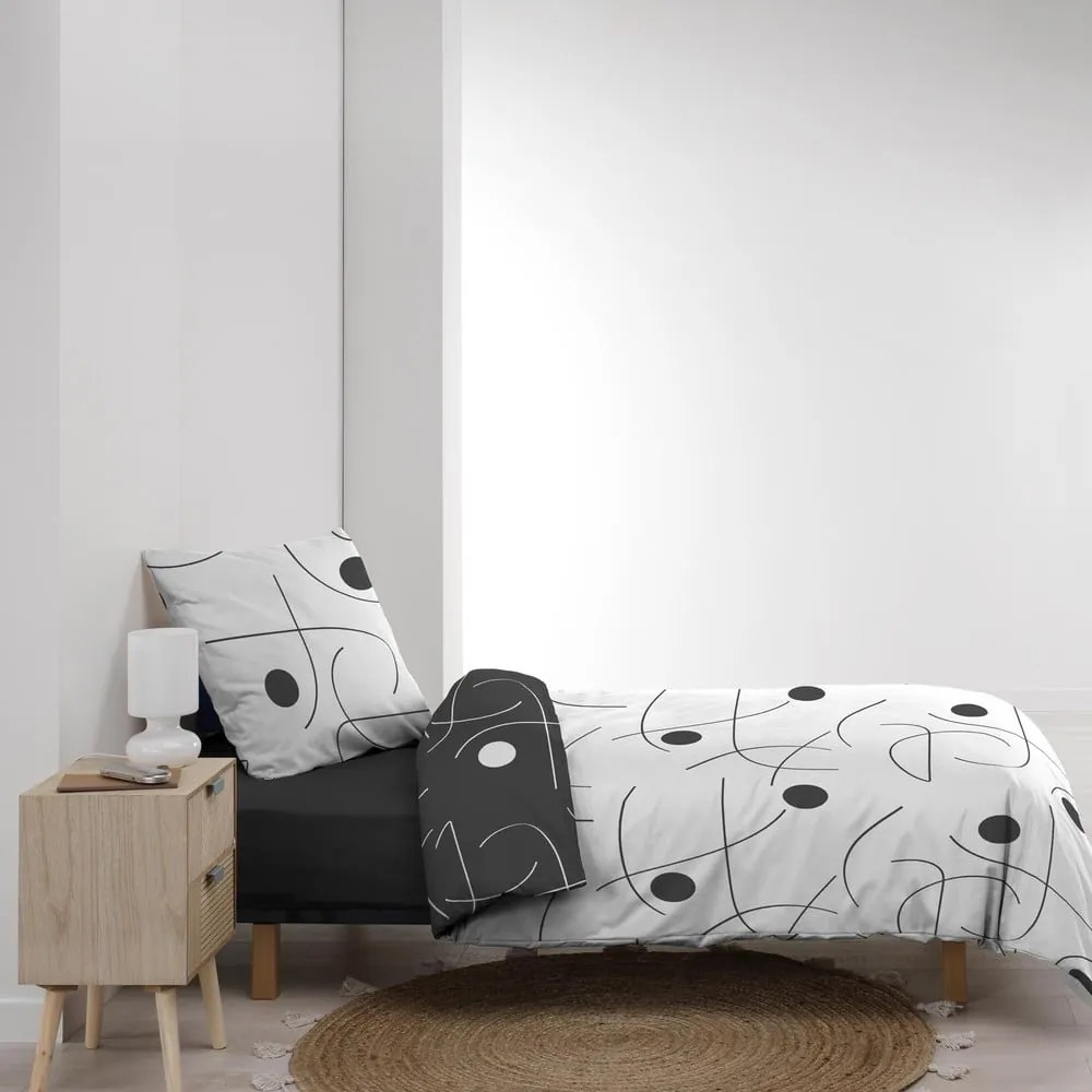 Biało-ciemnoszara pościel jednoosobowa z mikrowłókna 140x200 cm Sonate – douceur d'intérieur