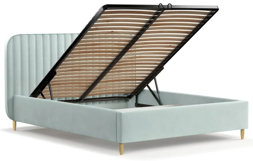 Miętowe tapicerowane łóżko jednoosobowe ze schowkiem ze stelażem 120x200 cm Noto – Maison de Rêve