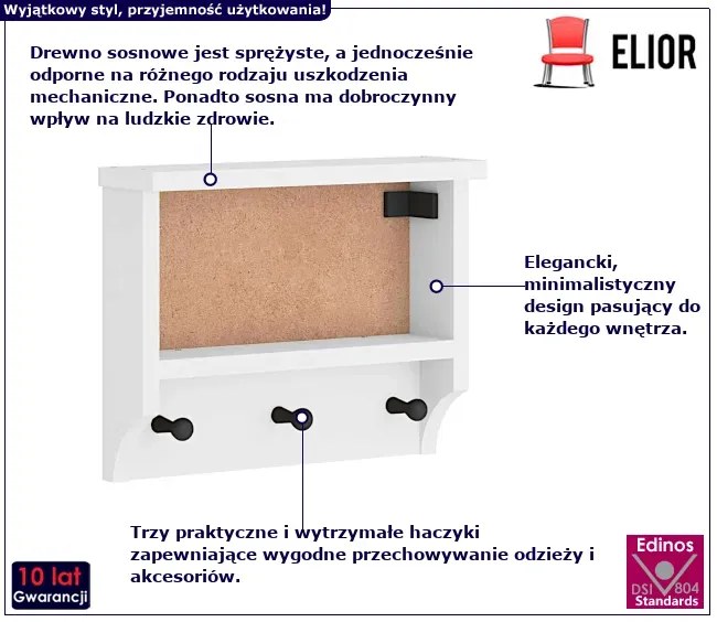 Mały wieszak ścienny na ubrania biały H0-D45