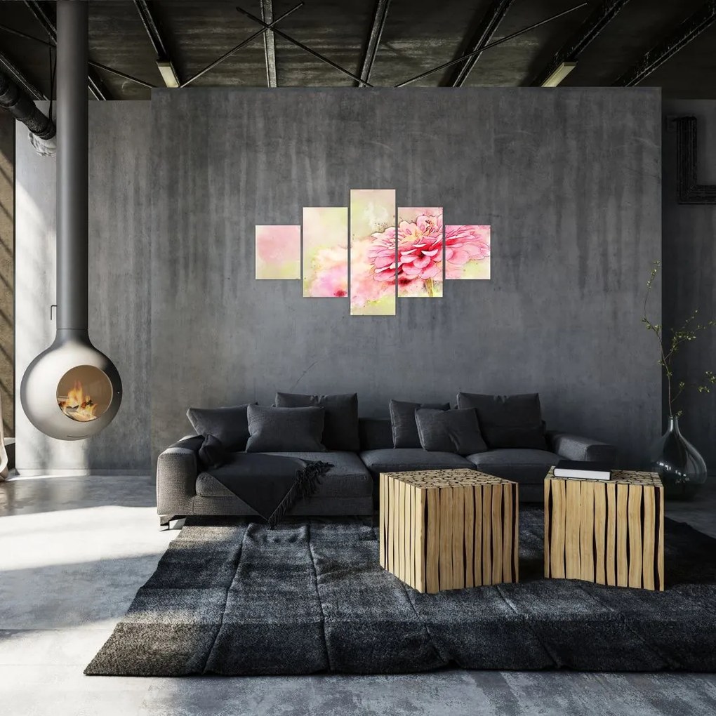 Obraz - Różowy kwiat, akwarela (125x70 cm)