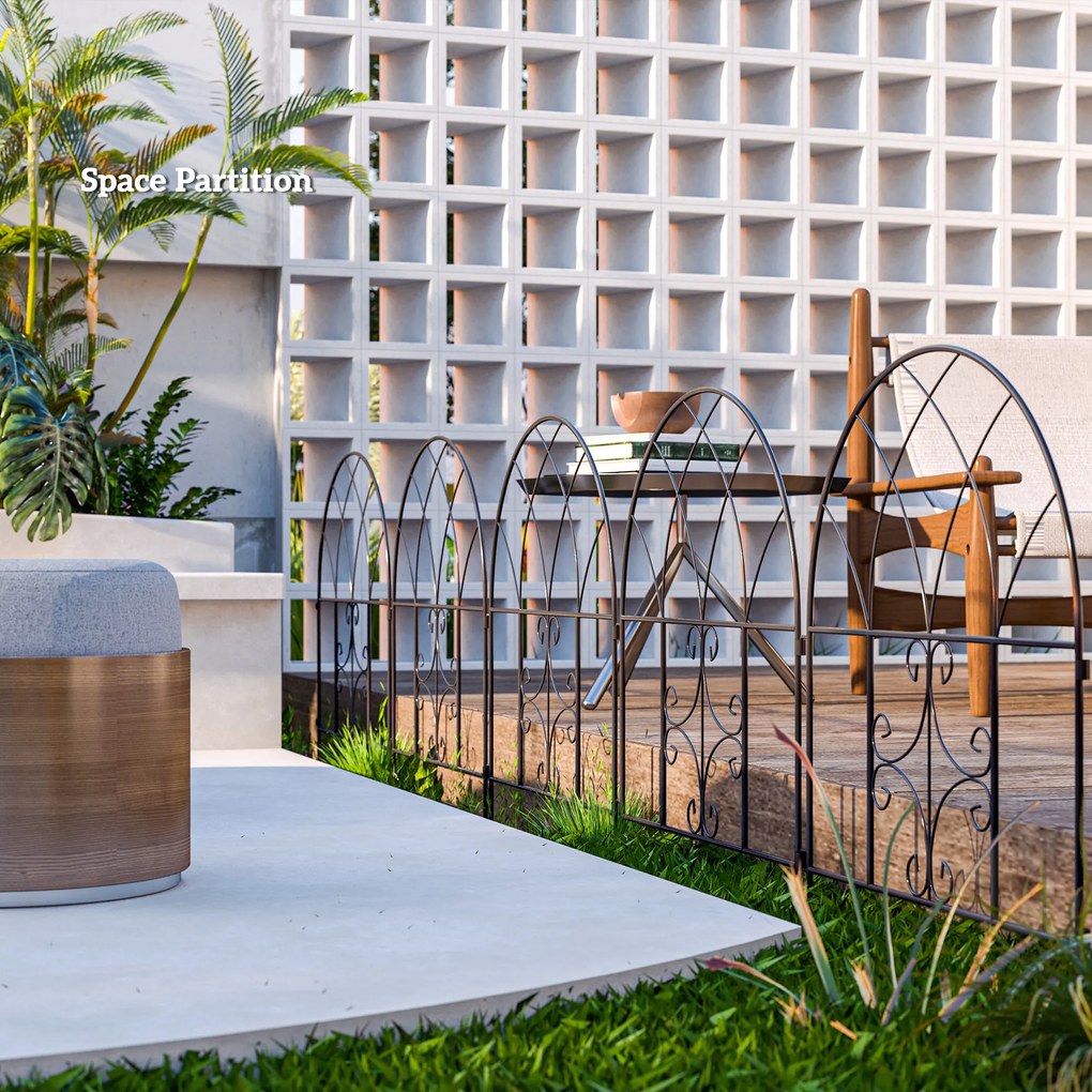 Outsunny Dekoracyjny Płotek Ogrodowy, Stal, 300 x 70 cm, Zestaw Elementów Ogrodzeniowych, Czarny