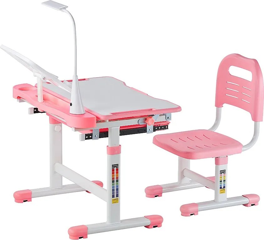 Ustawka Biurkowa dla Dzieci SucceBuy, Regulowana Wysokość z Lampą, Różowa, Biurko dla Dzieci do Pokoju i Gabinetu