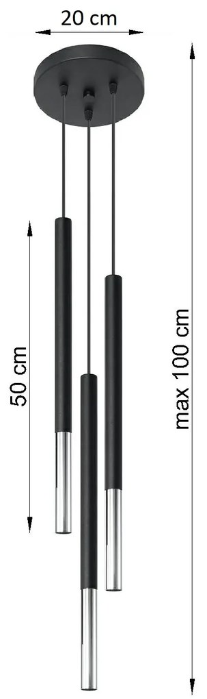 Czarna chromowana potrójna lampa wisząca tuba - EX721 L3-A55