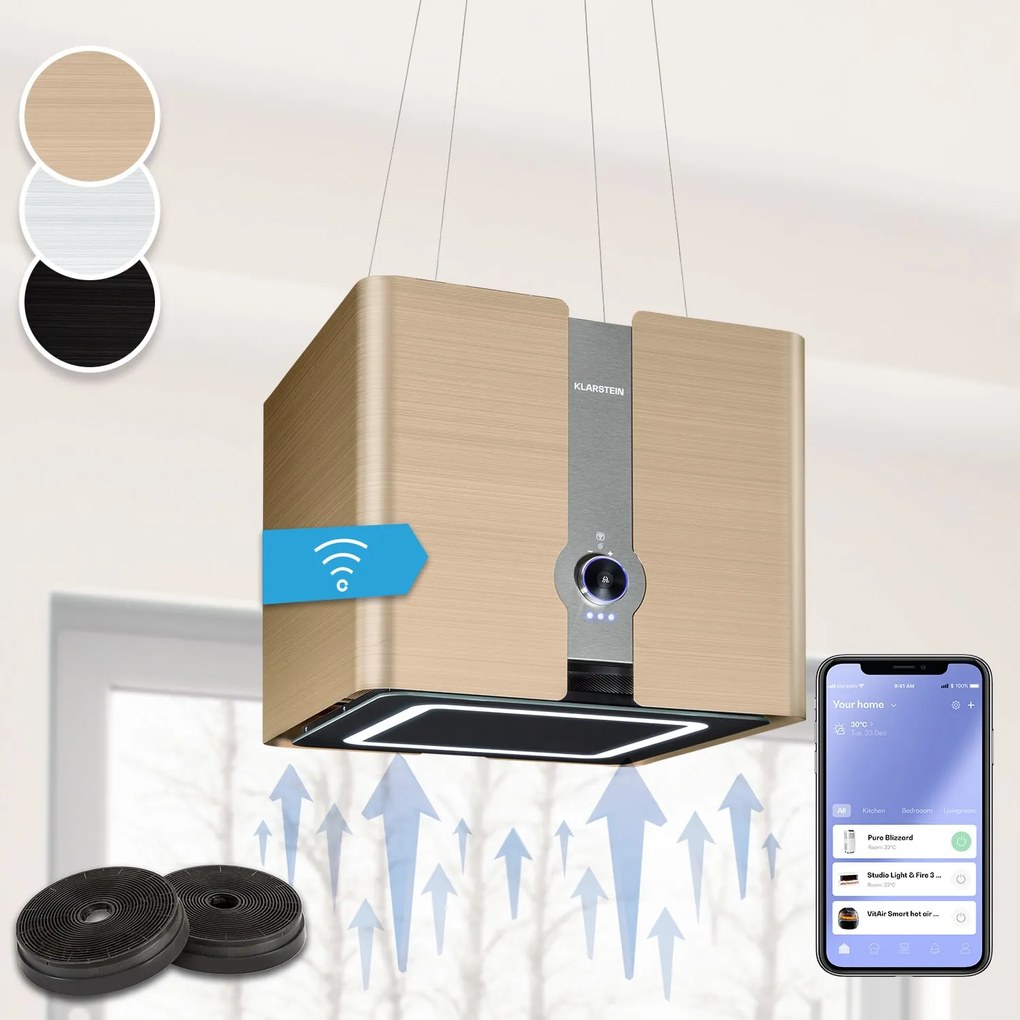 Klarstein Futurelight Smart 45cm 402 m³/h Okap Wyspowy Złoto