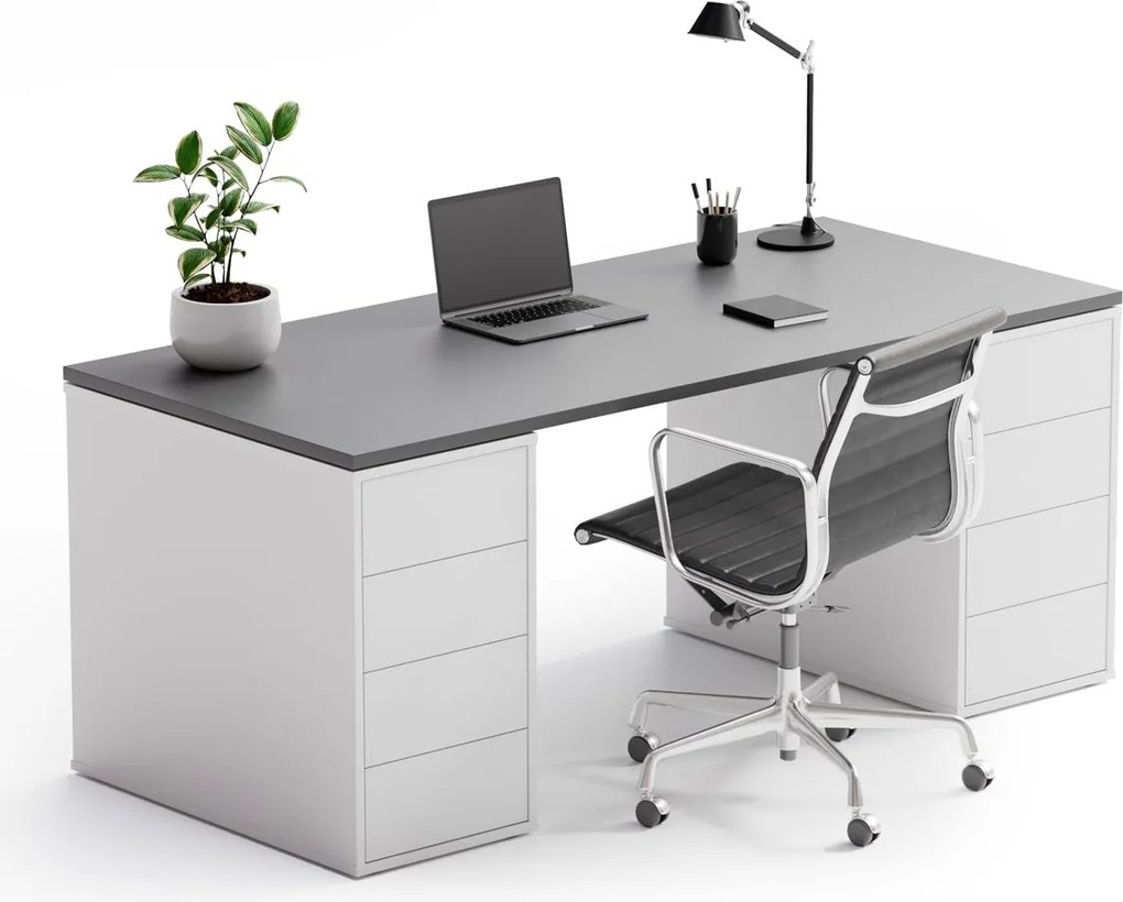 Biurko z przestrzenią do przechowywania BLOCK B03, 180x80 cm, biały/grafit