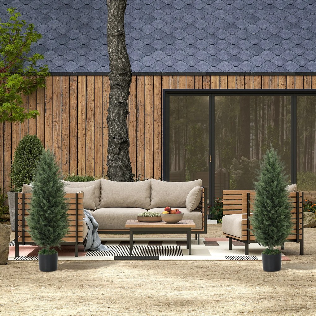 HOMCOM Zestaw 2 Sztucznych Cyprysów, Drzewka Sztuczne z 831 Liśćmi, z Cementową Doniczką, Odporny na UV, Sztuczna Roślina, 90 cm, Zielony