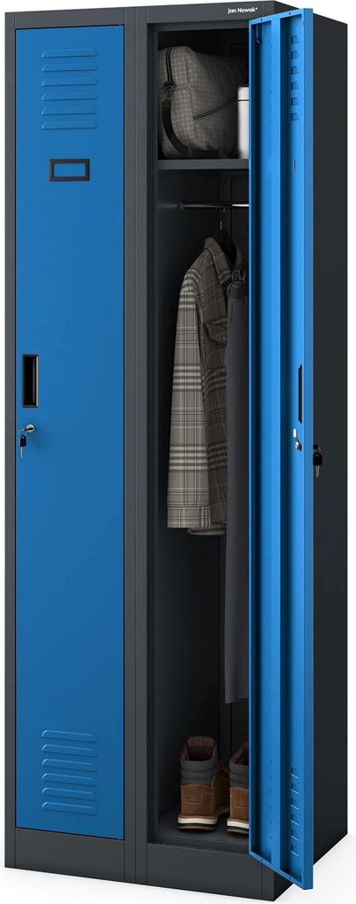 Szafka pracownicza dwukomorowa antracytowo-niebieska: KACPER II, 600 x 1800 x 500 mm 