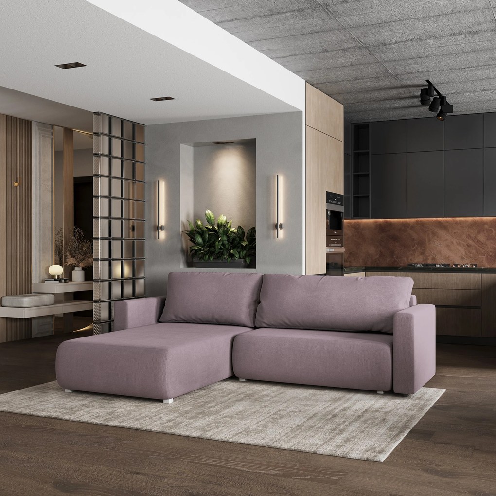 Masseno Narożnik TURIN z funkcją spania i pojemnikiem na pościel do Salonu, Rozkładana sofa - Pudrowy róż, SORO 61