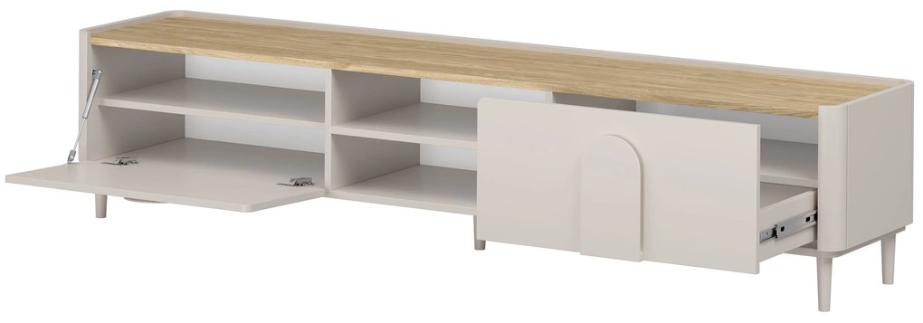 Szafka RTV Amilio 220 cm z szufladą na nóżkach - kaszmir / dąb olejowany / uchwyty kaszmir