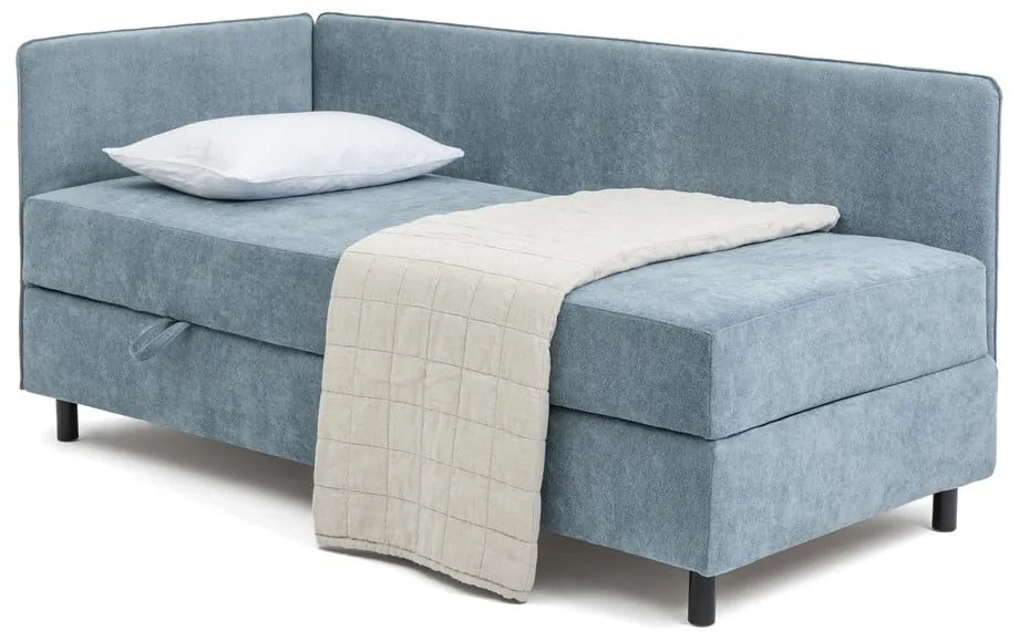 Niebieskie tapicerowane łóżko jednoosobowe ze schowkiem i materacem 90x200 cm Avela – Bonami Selection