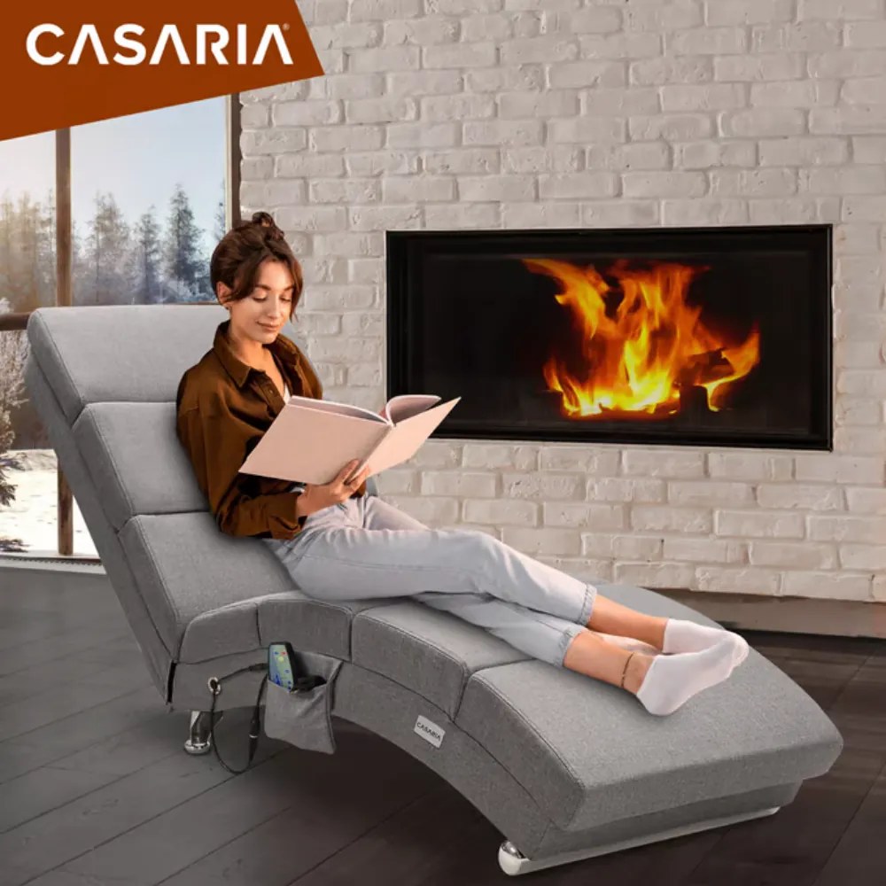 Leżanka LONDON z funkcją masażu i ogrzewania, 186×55×89cm, szara Casaria