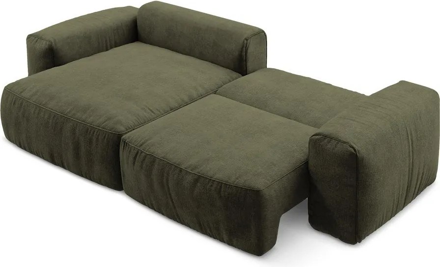 Zielony rozkładany narożnik z tkaniny szenilowej (lewostronny/z szezlongiem) Kuki – Makamii
