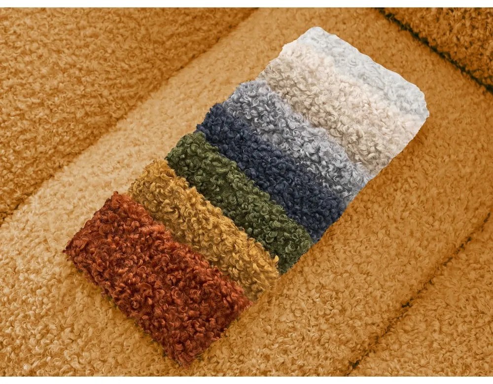 Musztardowa sofa z materiału bouclé 232 cm Hippolyte – Bobochic Paris
