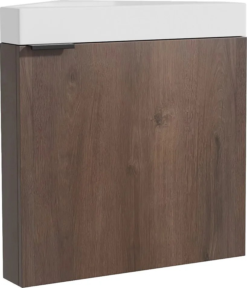 Wisząca narożna szafka pod umywalkę ciemny naturalny - 56 cm - MANODO