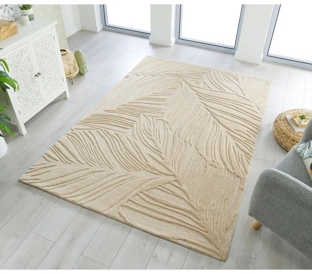 Beżowy dywan wełniany Flair Rugs Lino Leaf, 120x170 cm