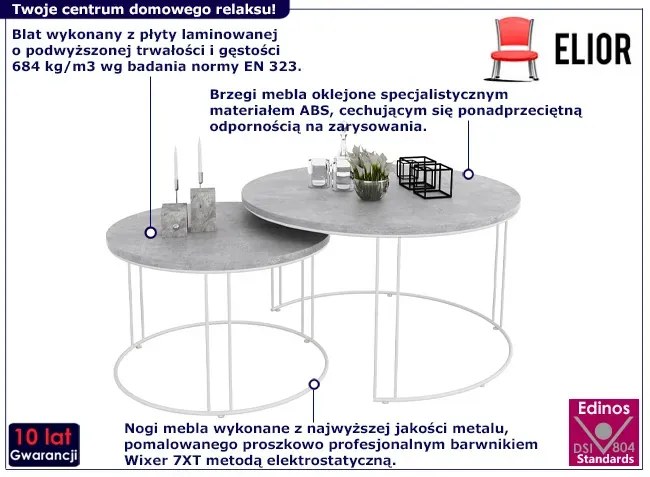 Zestaw stolików kawowych biały + beton - Eksa 5X